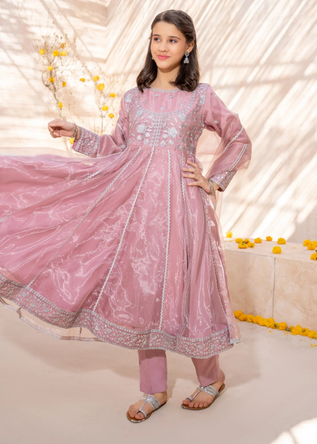 Modest Girls RTW Embroidered Tissue 3 Piece Suit Pink Frock-T Wedding Collection