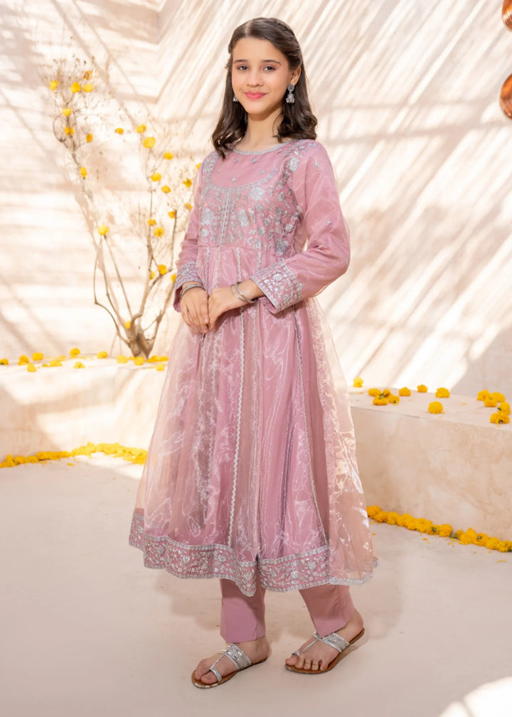 Modest Girls RTW Embroidered Tissue 3 Piece Suit Pink Frock Wedding Collection
