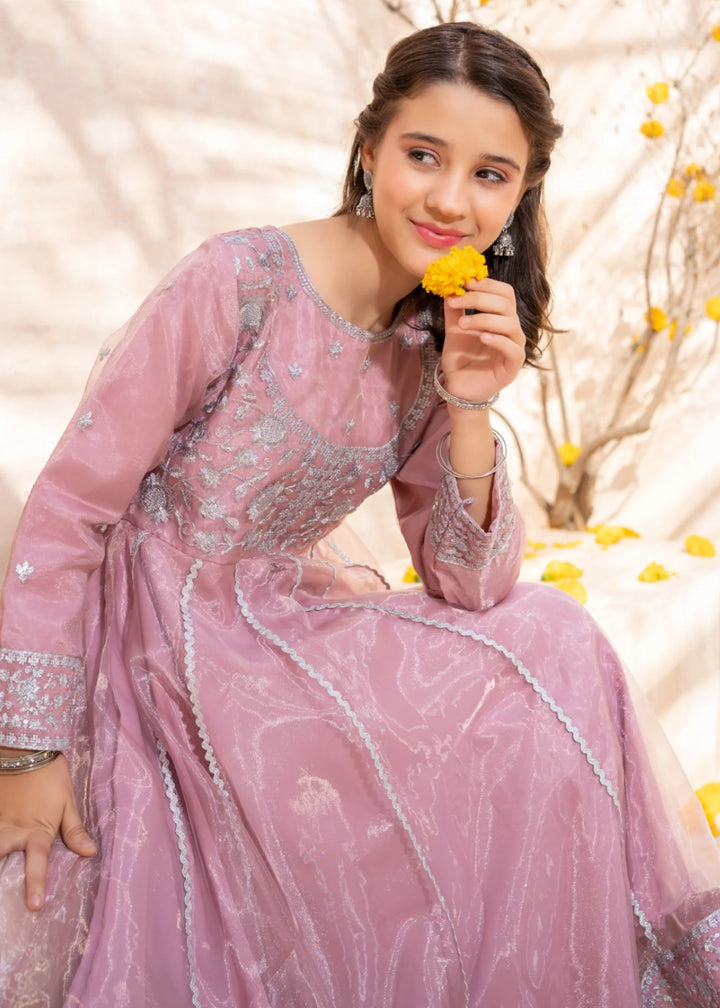 Modest Girls RTW Embroidered Tissue 3 Piece Suit Pink Frock Wedding Collection