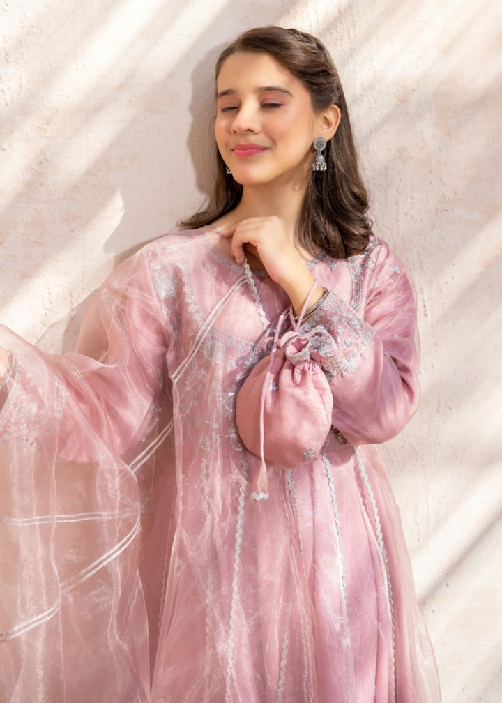 Modest Girls RTW Embroidered Tissue 3 Piece Suit Pink Frock Wedding Collection