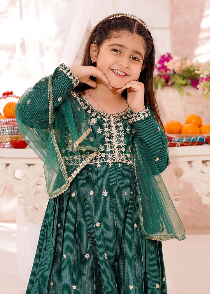 Modest Girls RTW Embroidered Cotton 3 Piece Suit Green Festive Collection