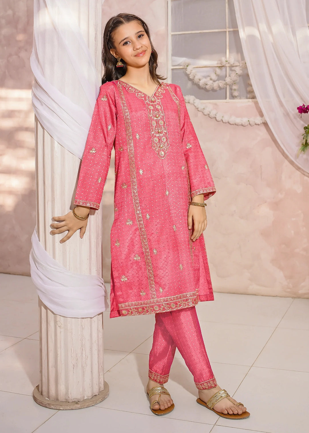 Modest Girls RTW Embroidered Mesuri 3 Piece Suit Pink-M1 Festive Collection