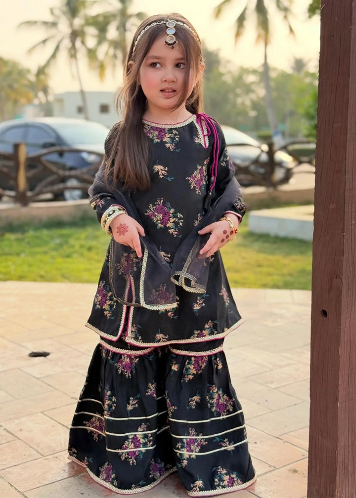 Modest Girls RTW Printed Silk 3 Piece Suit Black Wedding Collection
