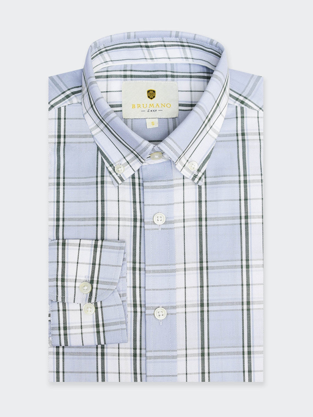 Brumano Mens RTW Solids Cotton Shirt Ash Blue Checkered Western Collection