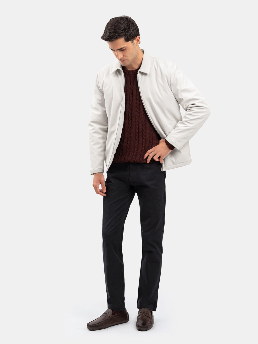 Brumano Mens RTW Solids Poly Jacket Suit Ash White With Collar Winter Collection