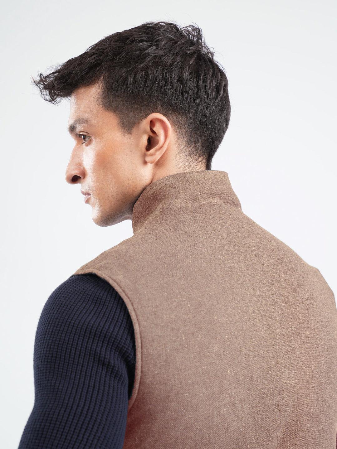 Brumano Ready To Wear Solids Cotton 1 Piece Men Auburn Brown Quilted Sleeveless Jacket 0-12-025-2931 - Winter Collection