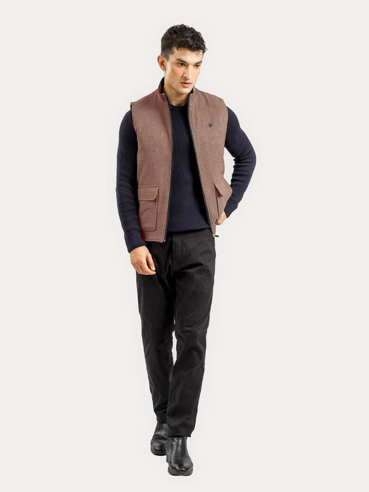 Brumano Ready To Wear Solids Cotton 1 Piece Men Auburn Brown Quilted Sleeveless Jacket 0-12-025-2931 - Winter Collection