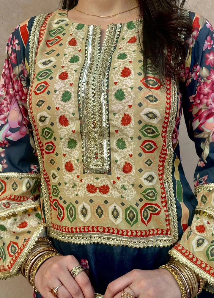 Mataish Women RTW Printed Crepe 1 Piece Suit Azure Bloom - Festive Collection