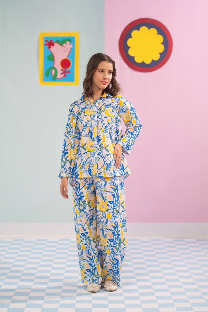 Sprinkles Girls RTW Printed Poly Co-ord Set Azure Stem - Casual Collection