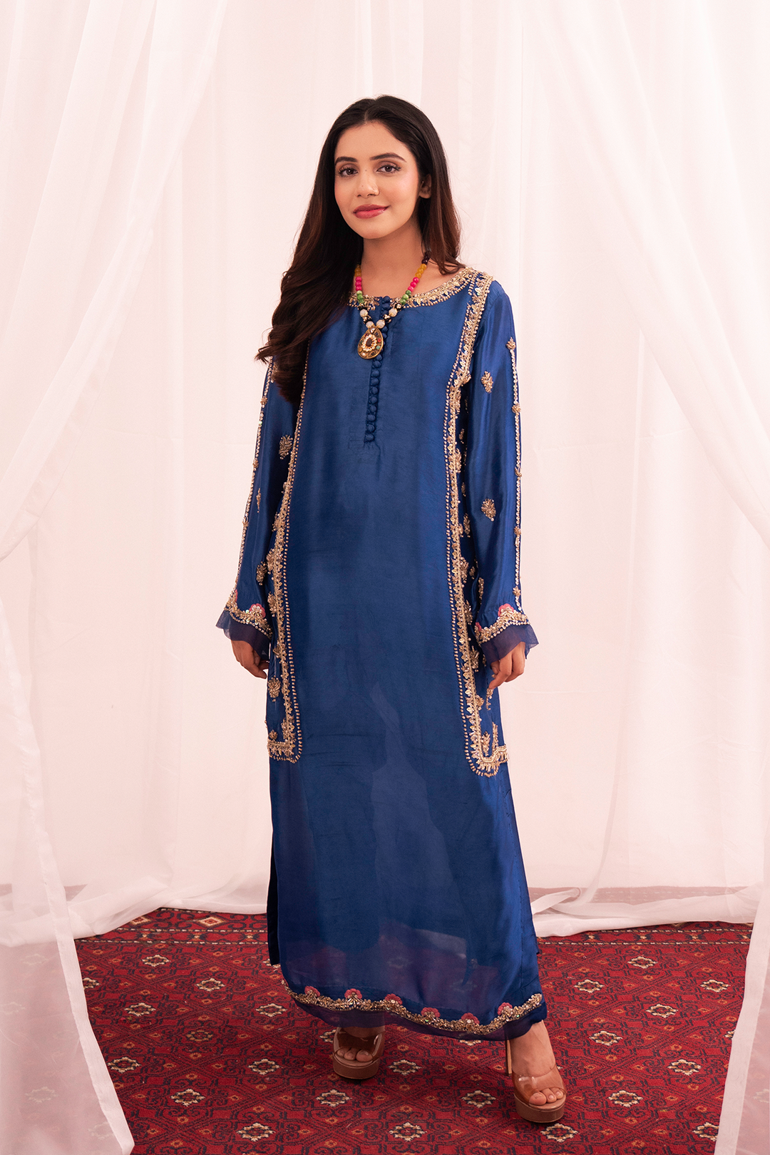 Maham Sultan Women RTW Embroidered Butter Silk 3 Piece Suit Zaffira - Eid Collection