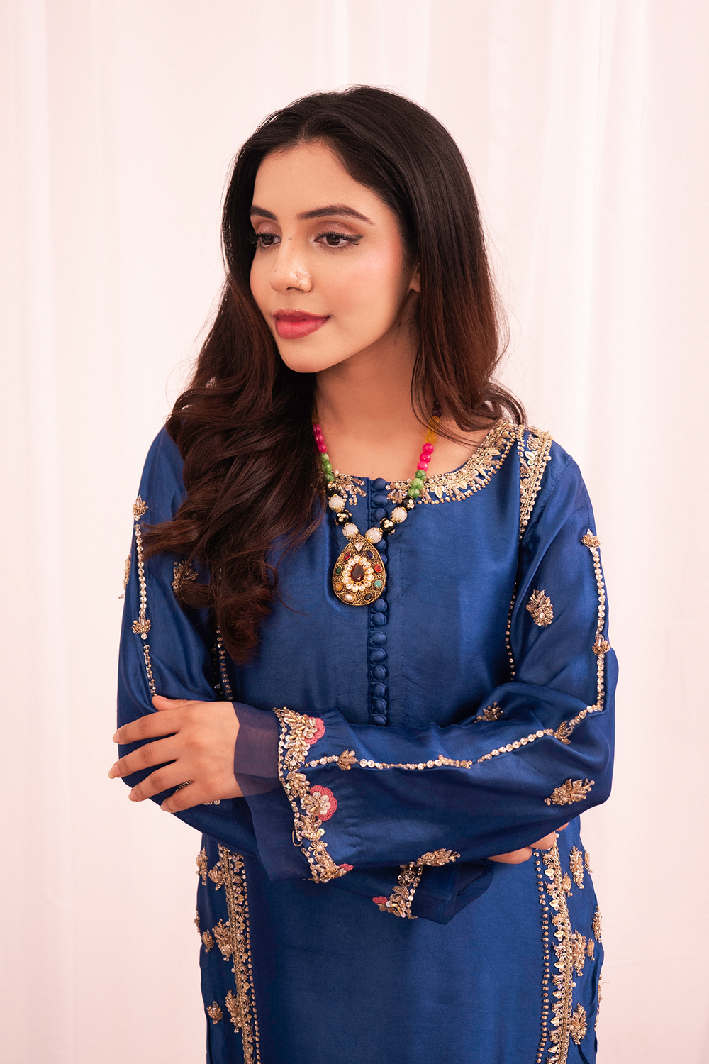 Maham Sultan Women RTW Embroidered Butter Silk 3 Piece Suit Zaffira - Eid Collection
