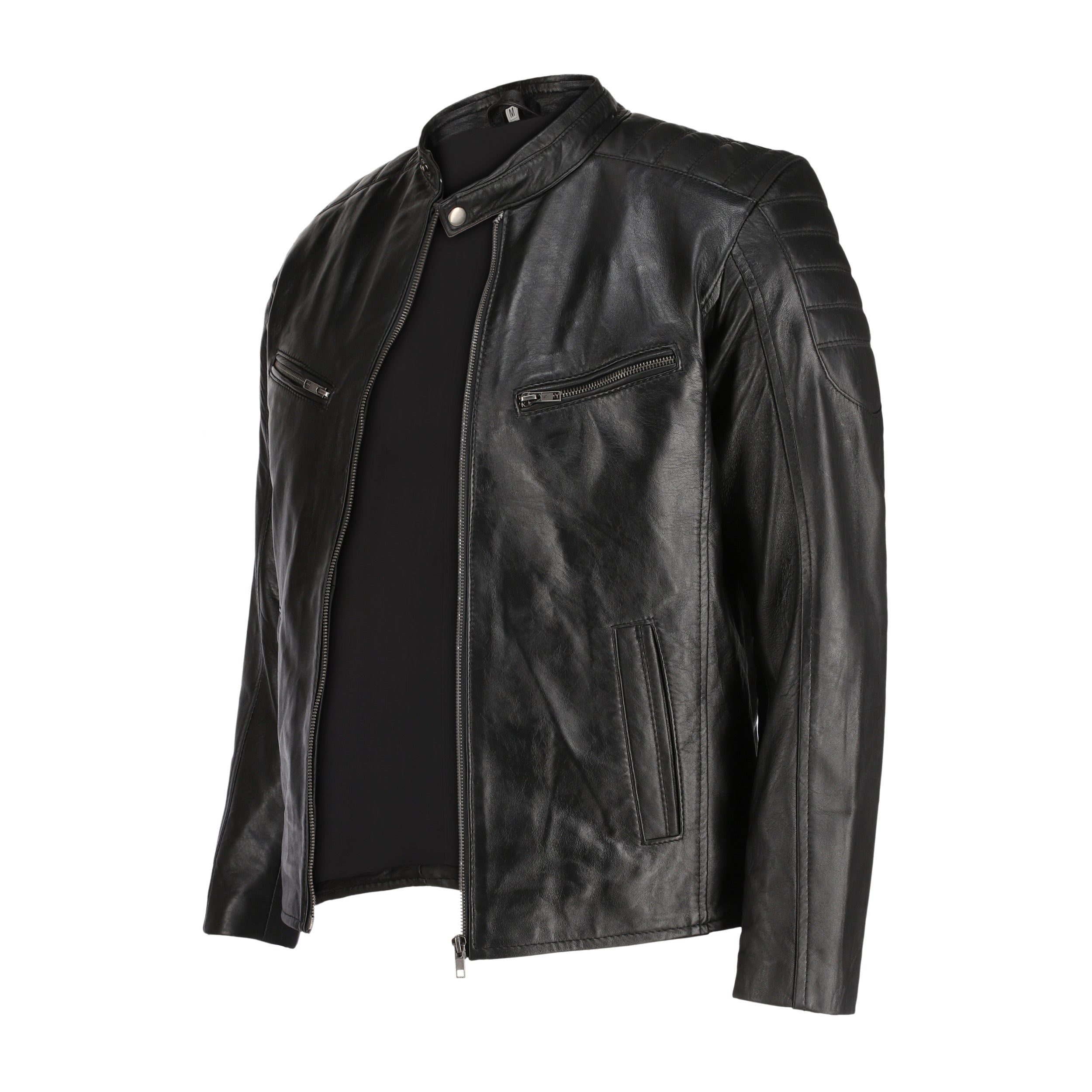 Jild Jild Bomber Jacket Solids Mens Black Lambskin Biker Style Leather ...