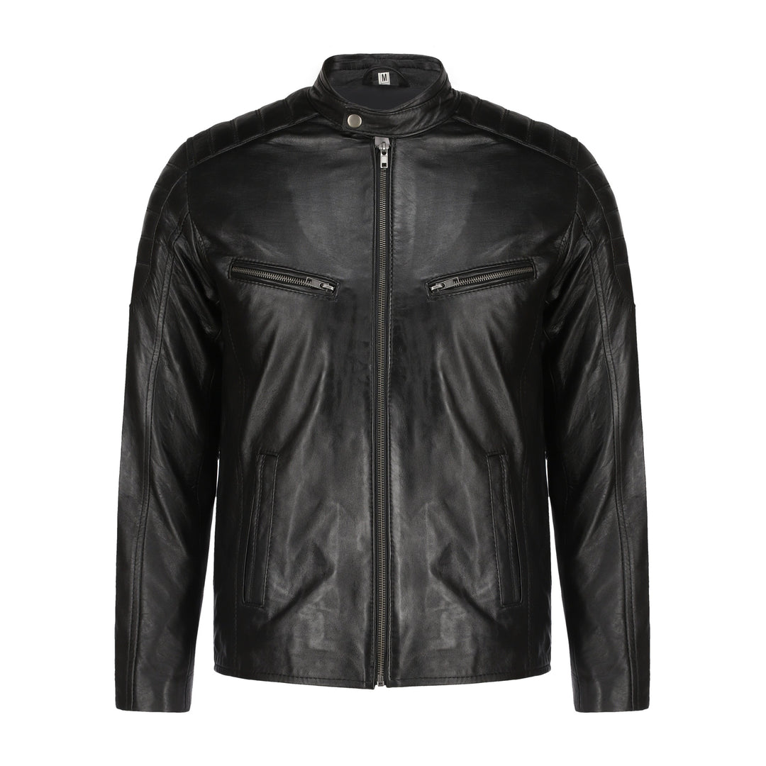 Jild Bomber Jacket Solids Mens Black Lambskin Biker Style Leather ...