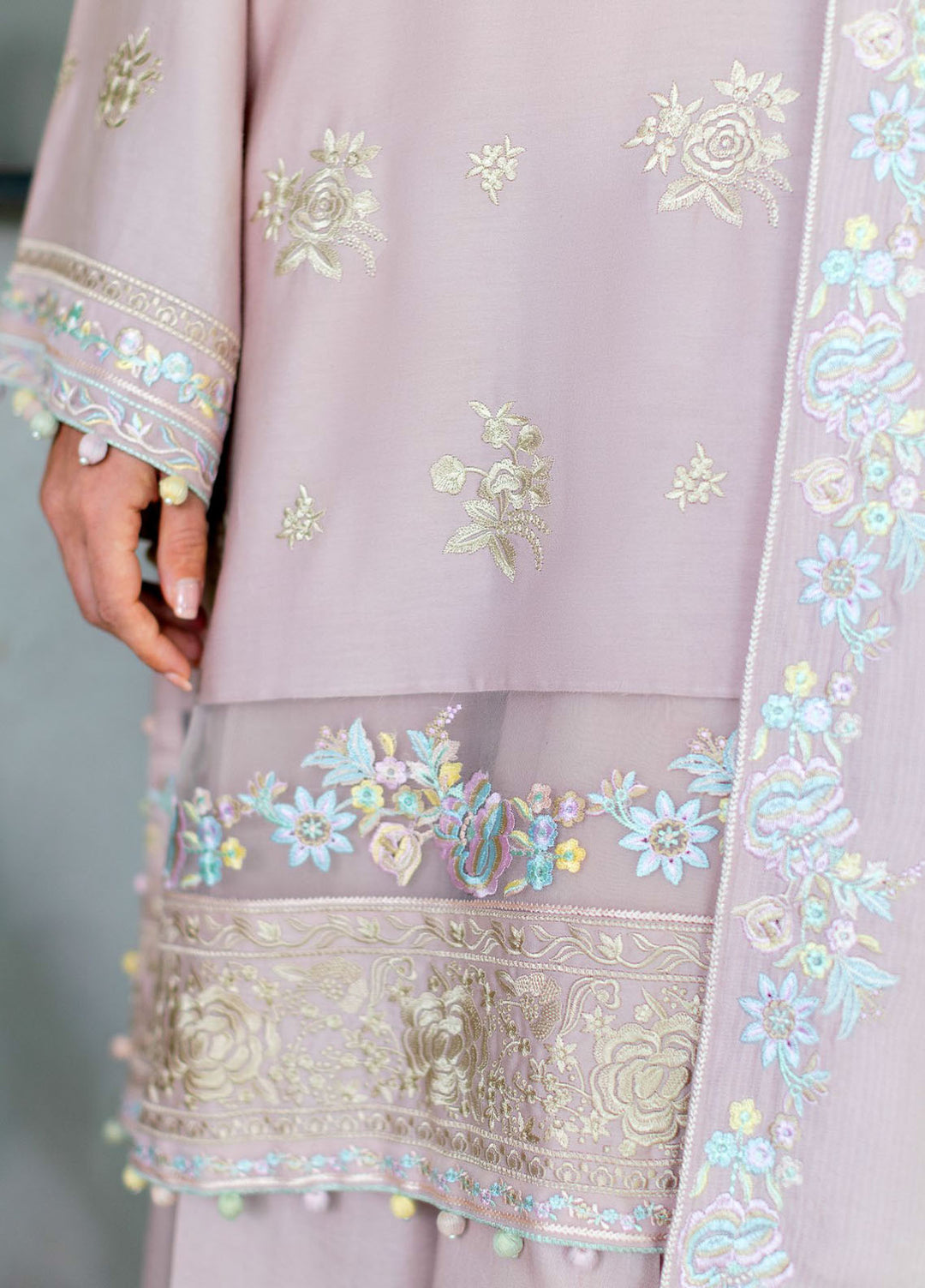 Cross Stitch Embroidered Cotton Satin Suits Unstitched 3 Piece CS25SU Blossom Tint - Winter Collection