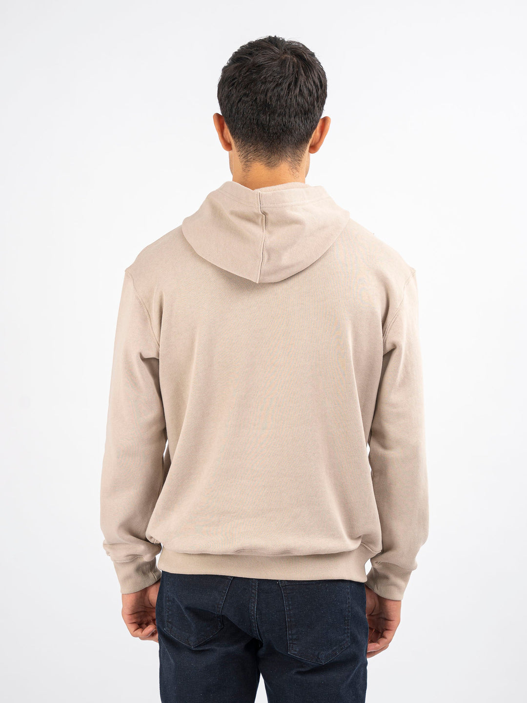 Brumano Embroidered Fleece Beige Embroidered Relaxed Fit Hoodie - Winter Collection