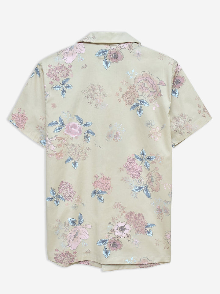 Brumano Ready To Wear Shirts Men 1 Piece Cotton Beige Printed Floral Printed Cuban Collar Shirt 0-33-024-3668 - Summer Collection