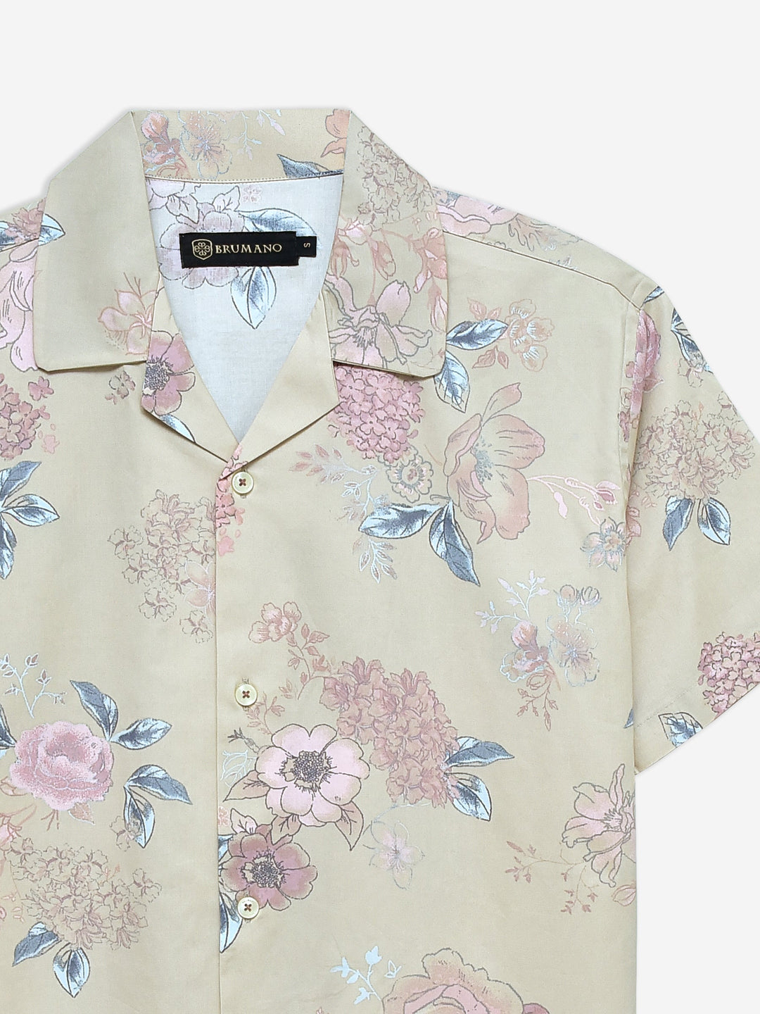 Brumano Ready To Wear Shirts Men 1 Piece Cotton Beige Printed Floral Printed Cuban Collar Shirt 0-33-024-3668 - Summer Collection