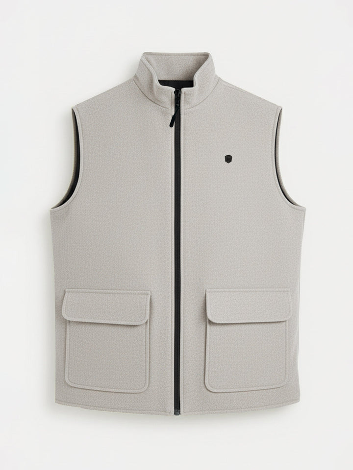 Brumano Ready To Wear Solids Cotton 1 Piece Men Beige Quilted Sleeveless Jacket 0-12-025-4918 - Winter Collection