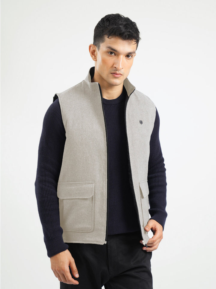 Beige Quilted Sleeveless Jacket