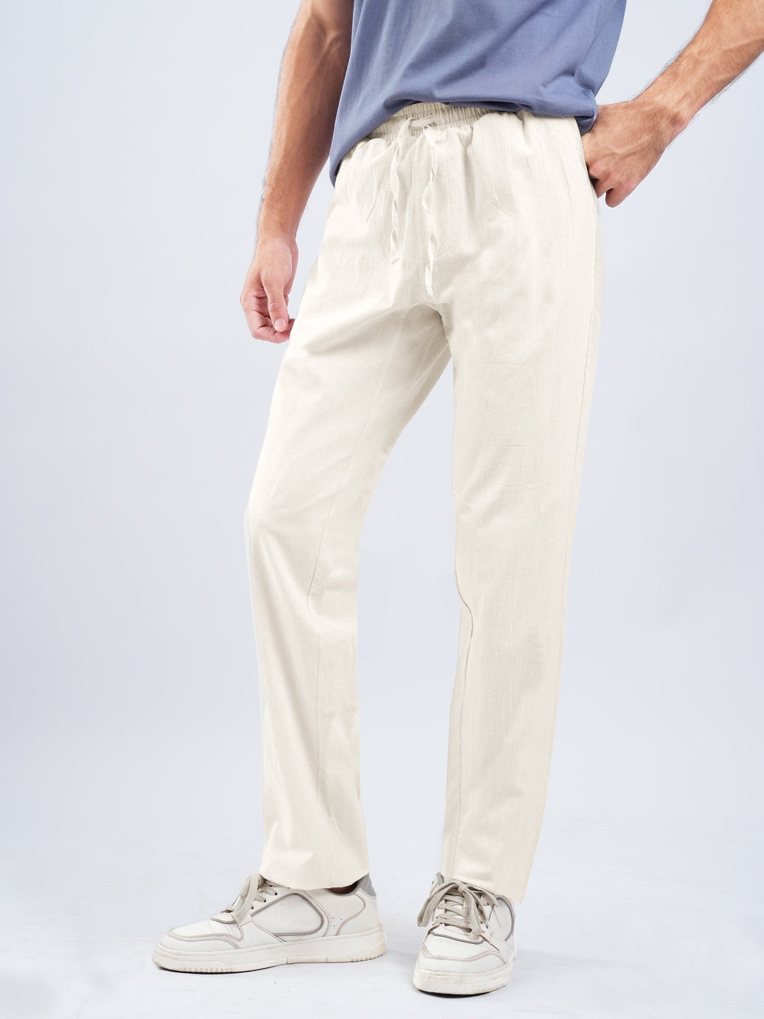 Brumano Mens Trouser RTW Solids Cotton Beige Wrinkled Casual Collection