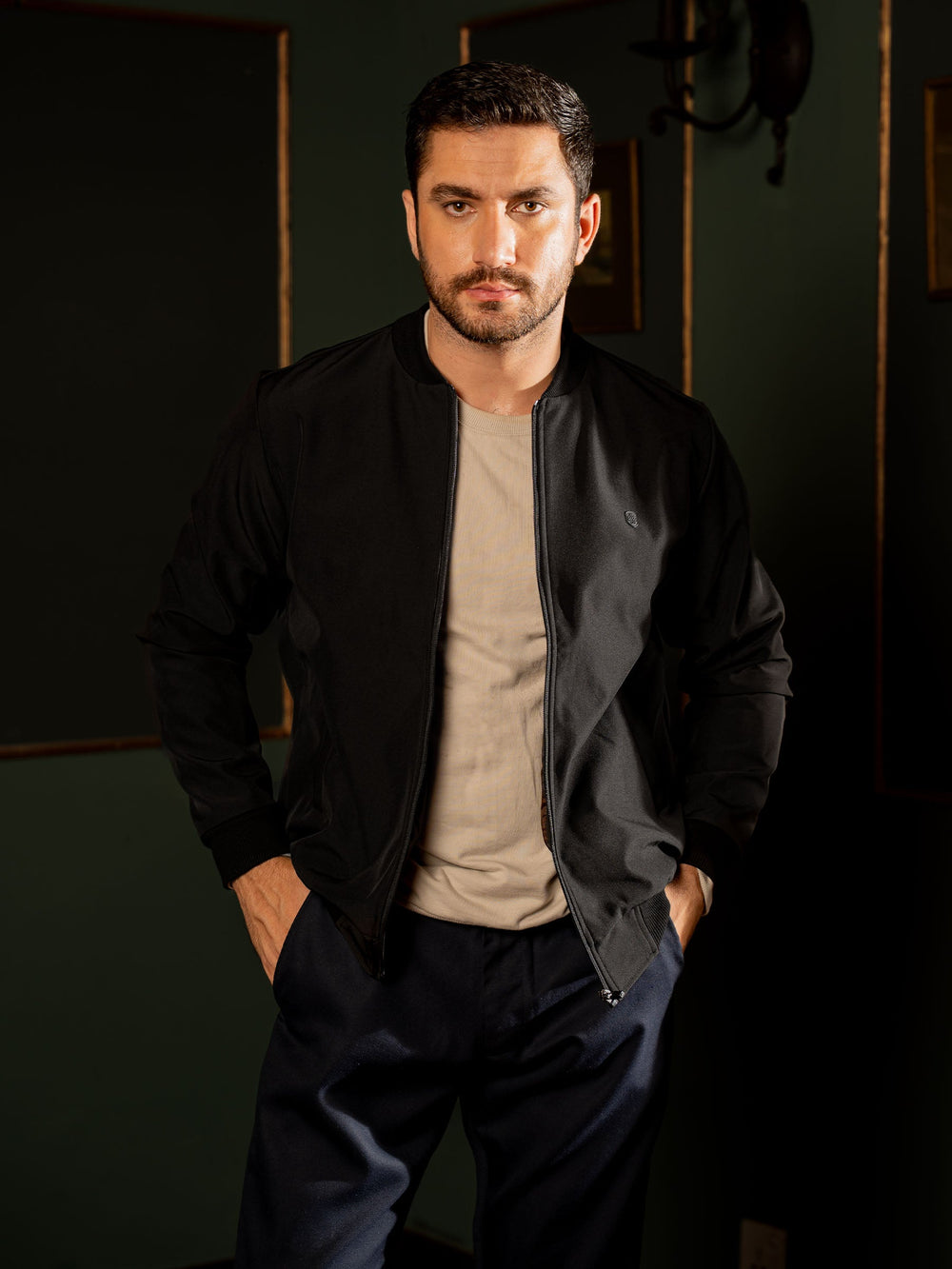 Brumano Mens RTW Solids Poly Jacket Black Bomber Jacket Winter Collection