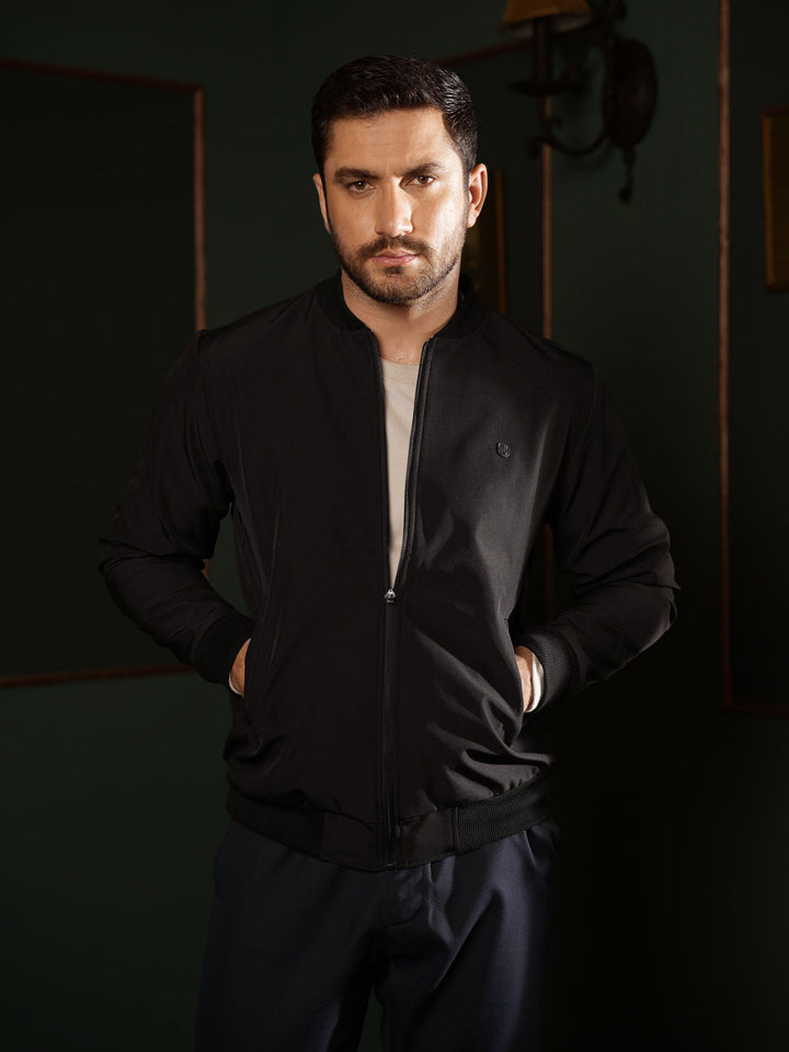 Brumano Mens RTW Solids Poly Jacket Black Bomber Jacket Winter Collection