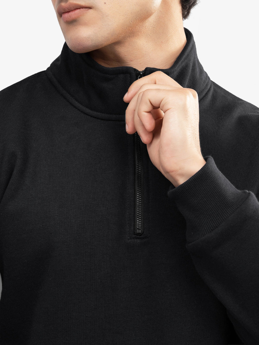 Brumano Mens RTW Solids Cotton 1 Piece Black Fleece Mock Neck Winter Collection