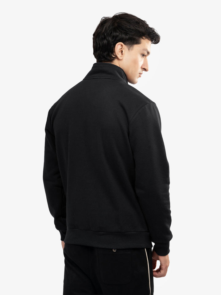 Brumano Mens RTW Solids Cotton 1 Piece Black Fleece Mock Neck Winter Collection
