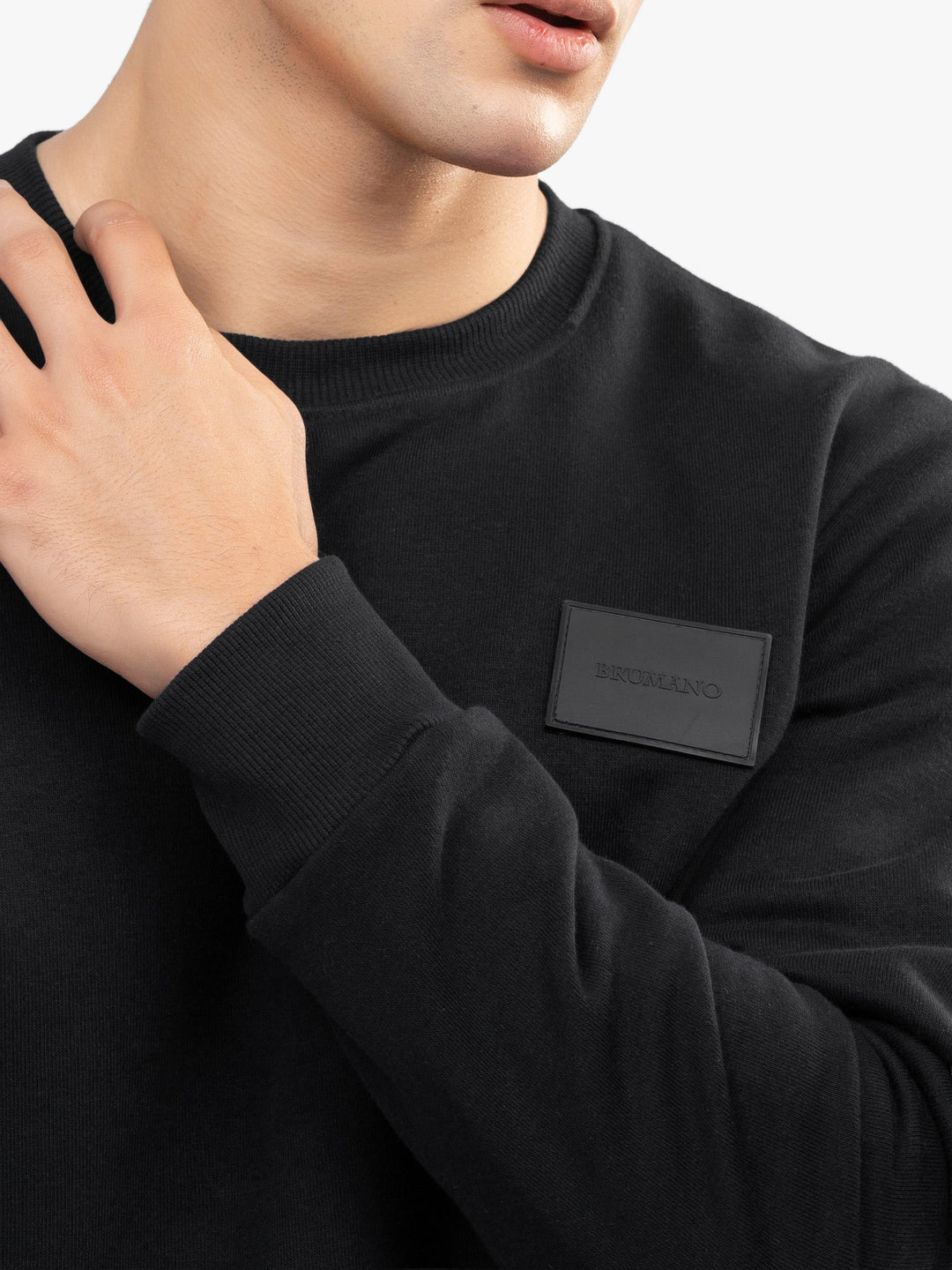 Brumano Mens RTW Solids Cotton 1 Piece Black Heavy Crew Neck Winter Collection
