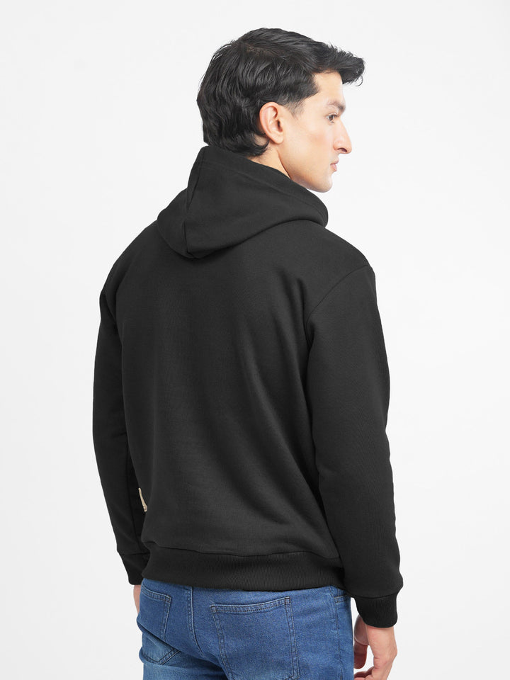 Brumano Mens RTW Solids Cotton 1 Piece Black Fleece Hoodie Winter Collection