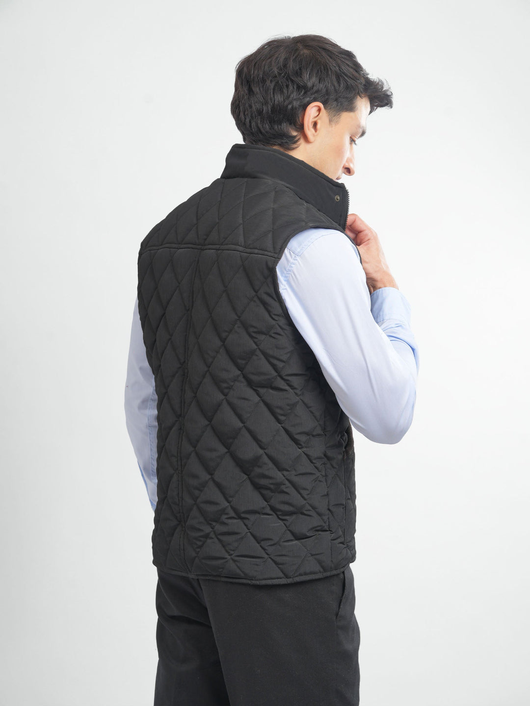 Brumano Mens RTW Solids Poly Jacket Black Sleeveless Jacket Winter Collection