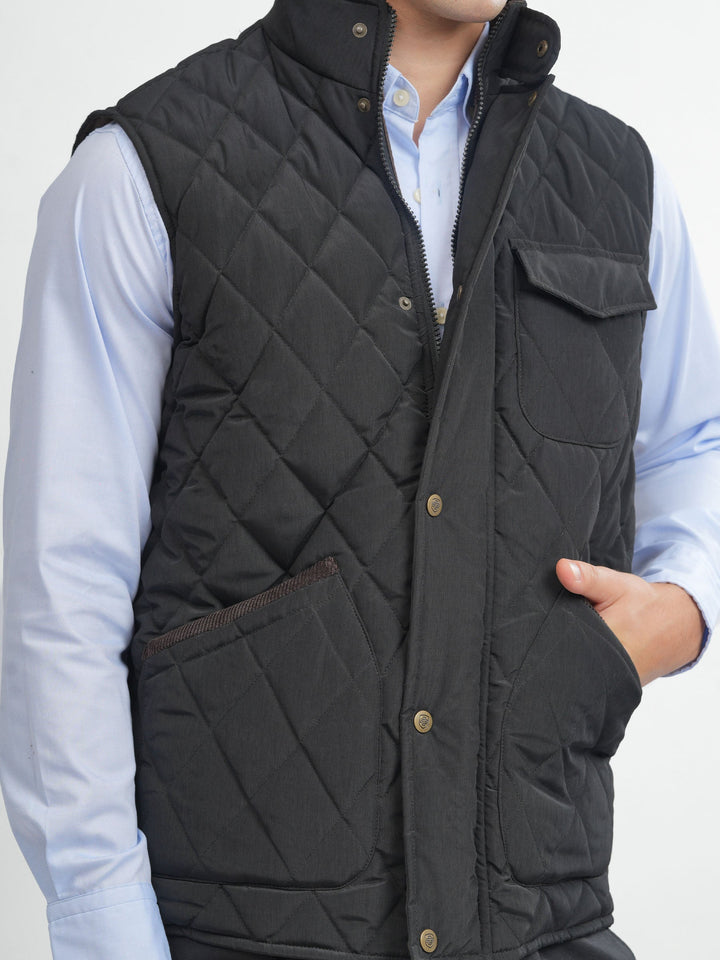 Brumano Mens RTW Solids Poly Jacket Black Sleeveless Jacket Winter Collection