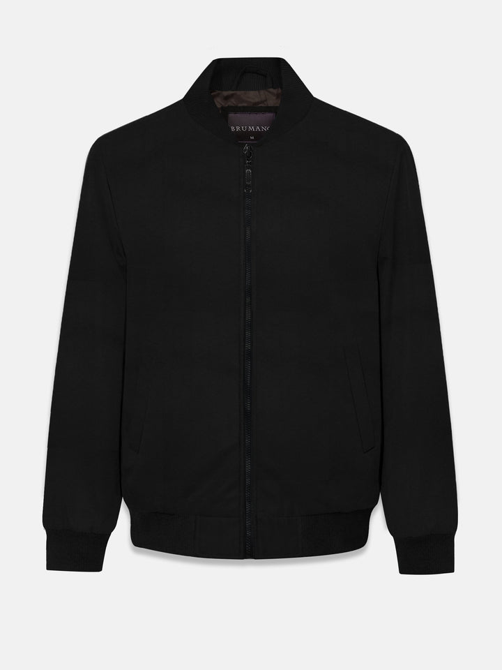Brumano Mens RTW Solids Poly Jacket Black Light Weight Bomber Jacket Winter Collection