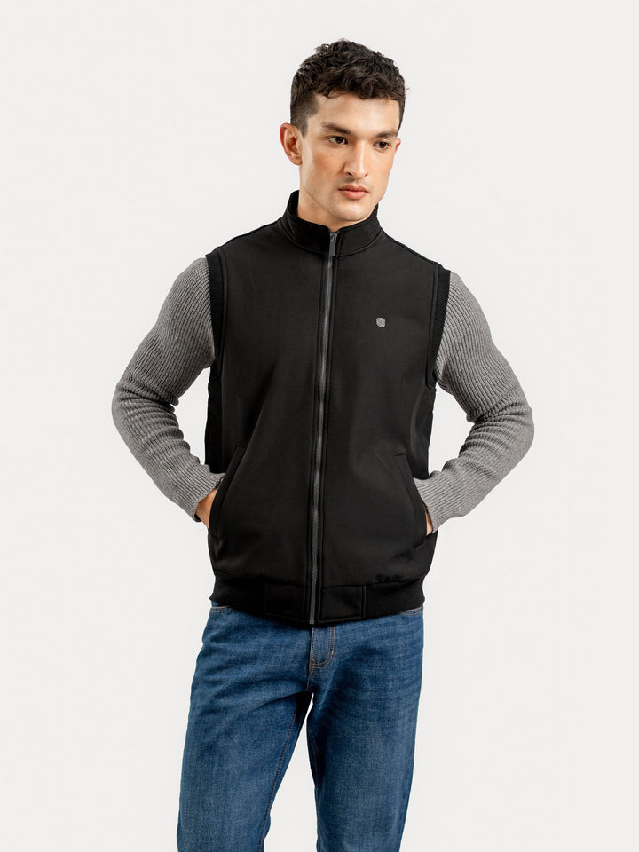Brumano Mens RTW Solids Poly Jacket Black Sleeveless Zipper Jacket Winter Collection