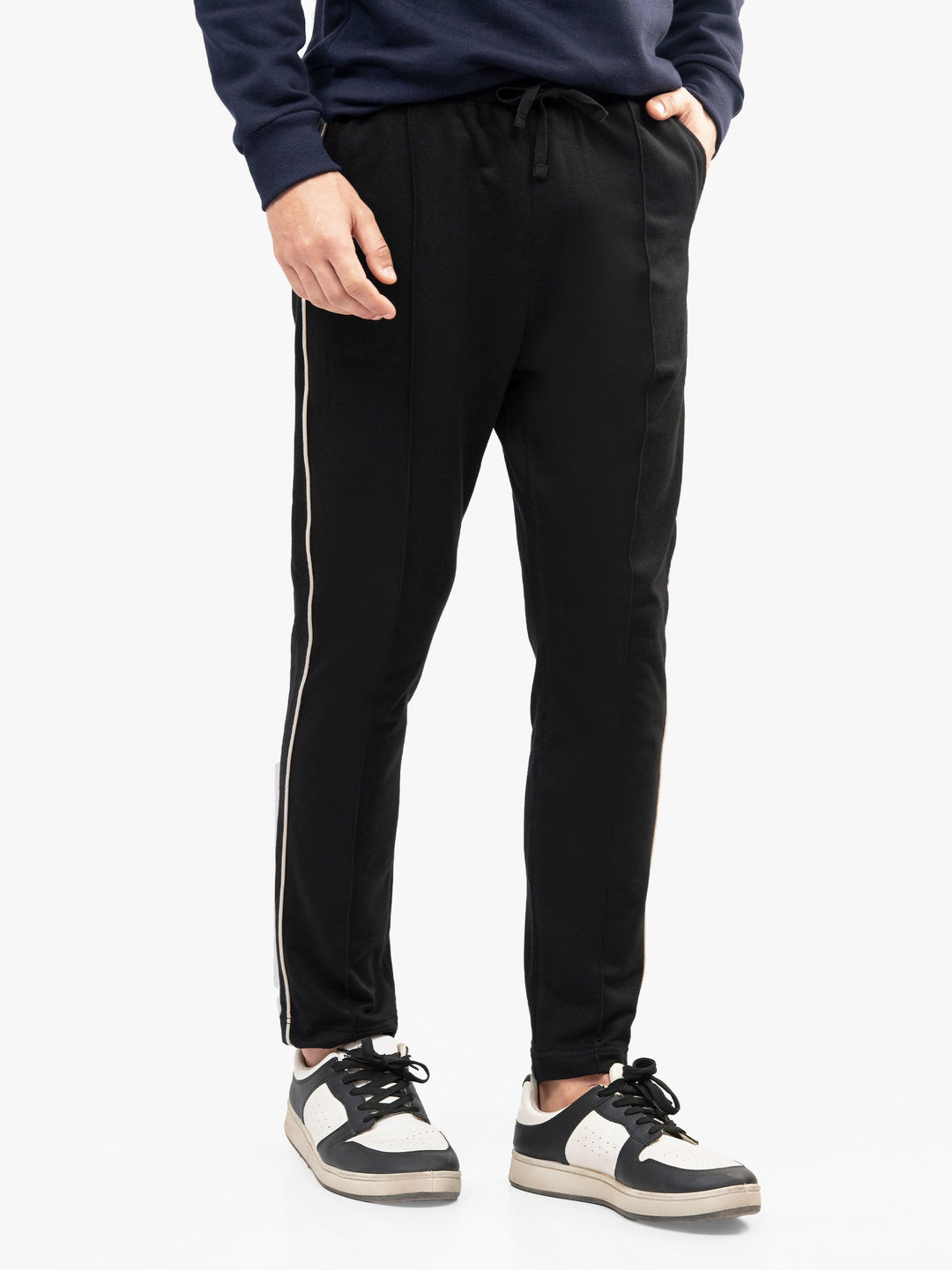 Brumano Mens Trouser RTW Solids Cotton Black Sporty Knitted Casual Collection