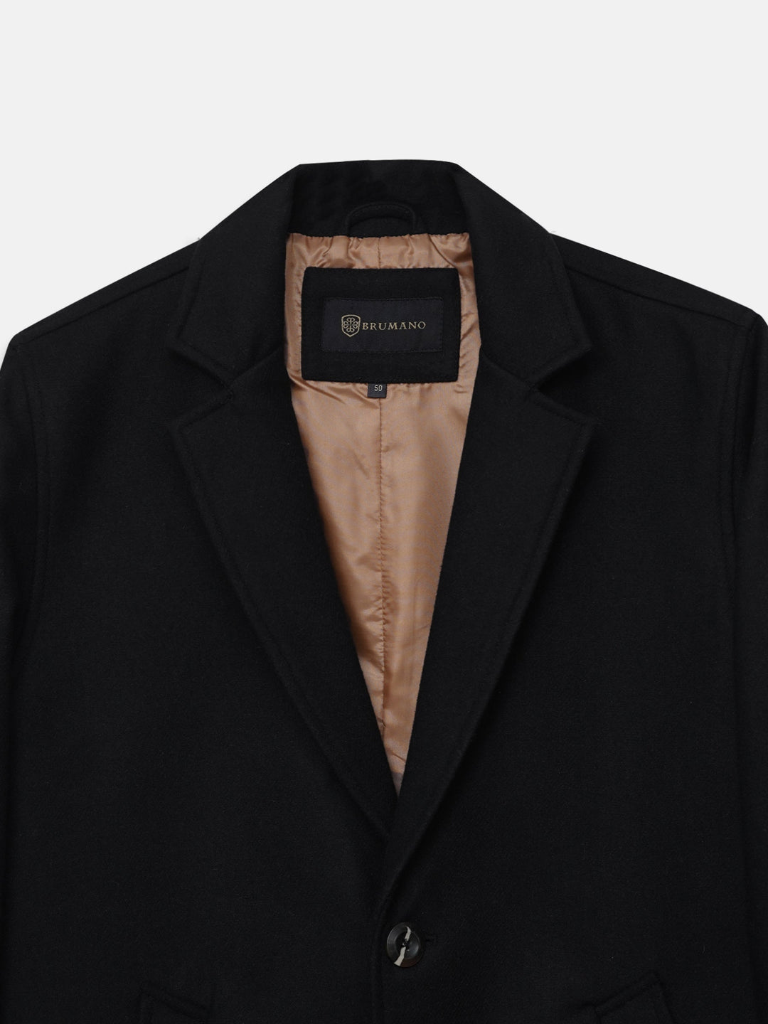 Brumano Mens RTW Solids Wool 1 Piece Black Wool Blended Over Coat Winter Collection