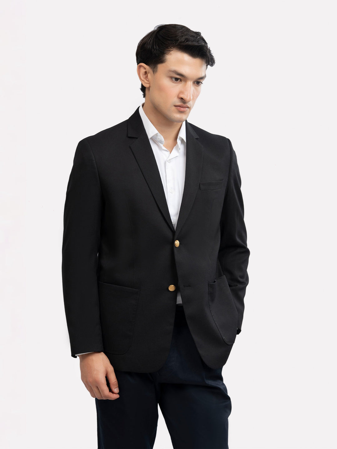 Brumano Mens Blazer RTW Solids Viscose 1 Piece Black With Golden Buttons Festive Collection