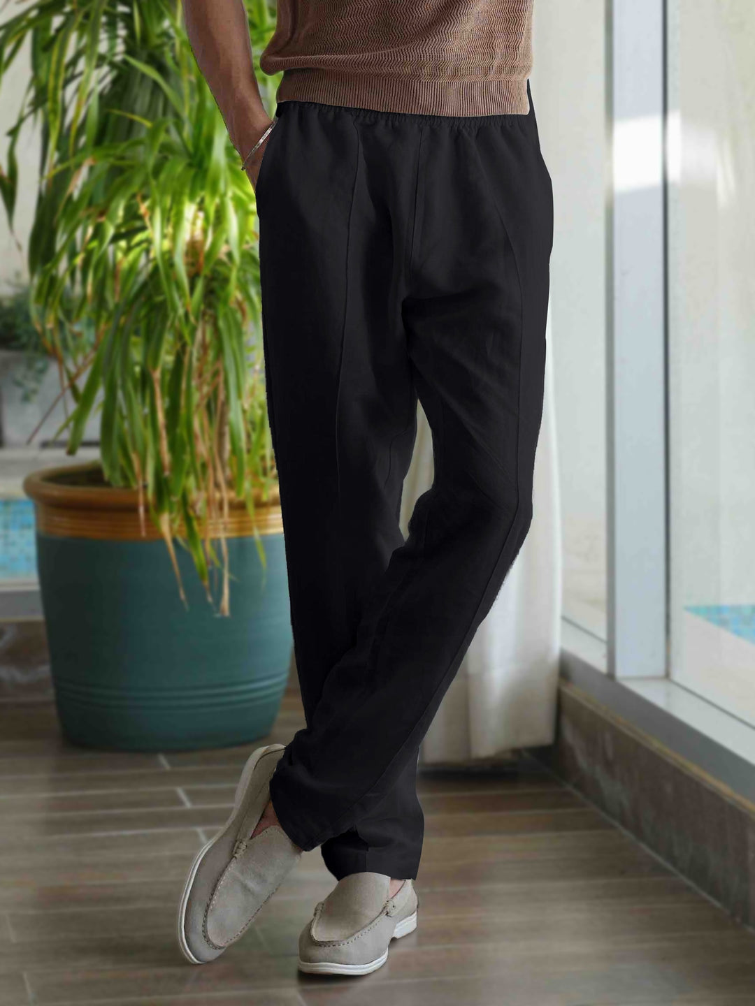 Brumano Mens Trouser RTW Solids Cotton Black Blended Casual Collection
