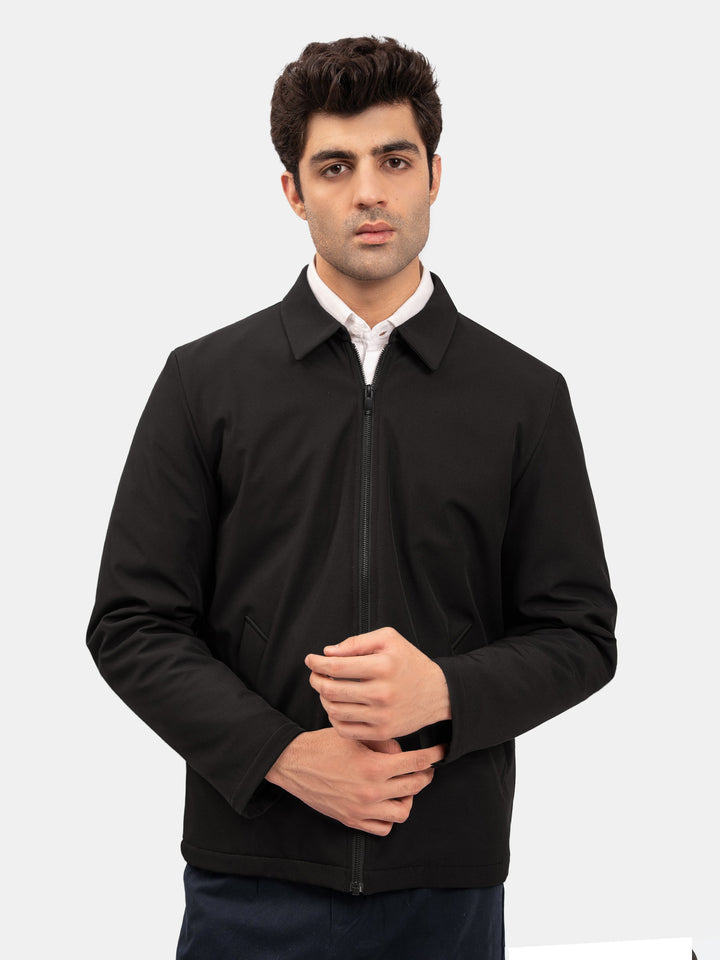 Brumano Mens RTW Solids Poly Jacket Suit Black Quilted With Collar Winter Collection
