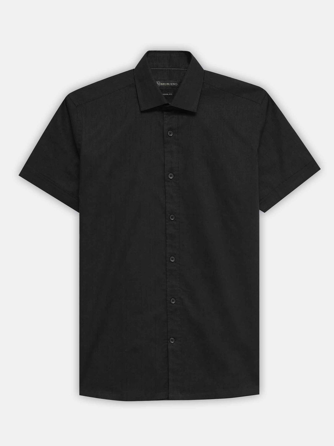 Brumano Mens RTW Solids Cotton Shirt Black Slub Textured Western Collection