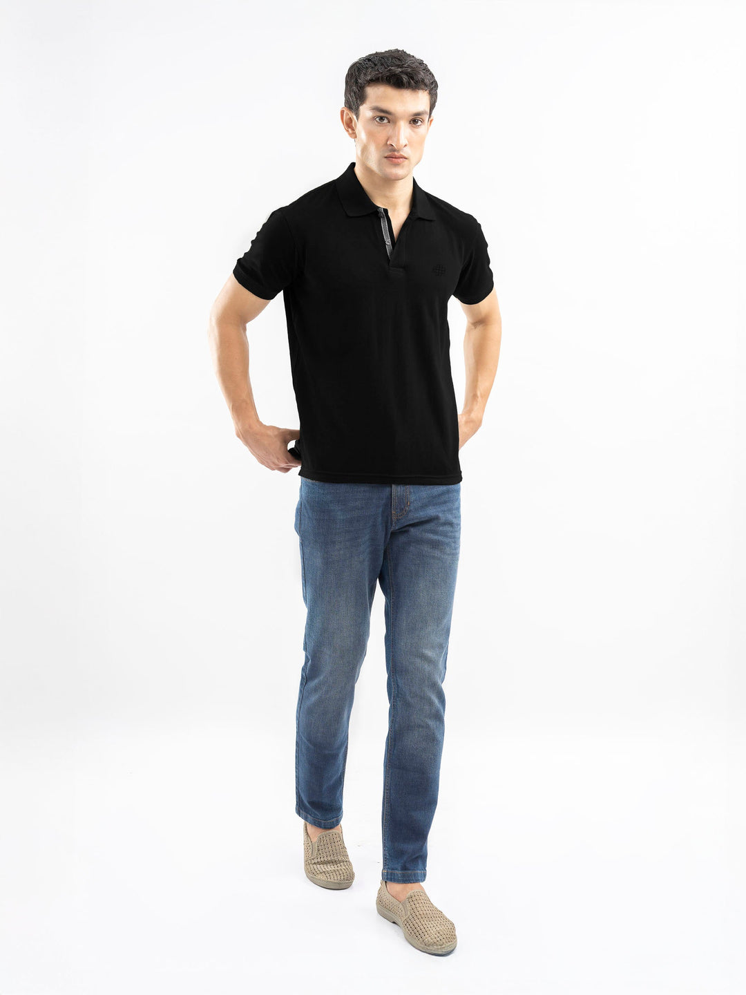 Brumano  Solids Cotton Polo Black 100% Cotton Pique Polo