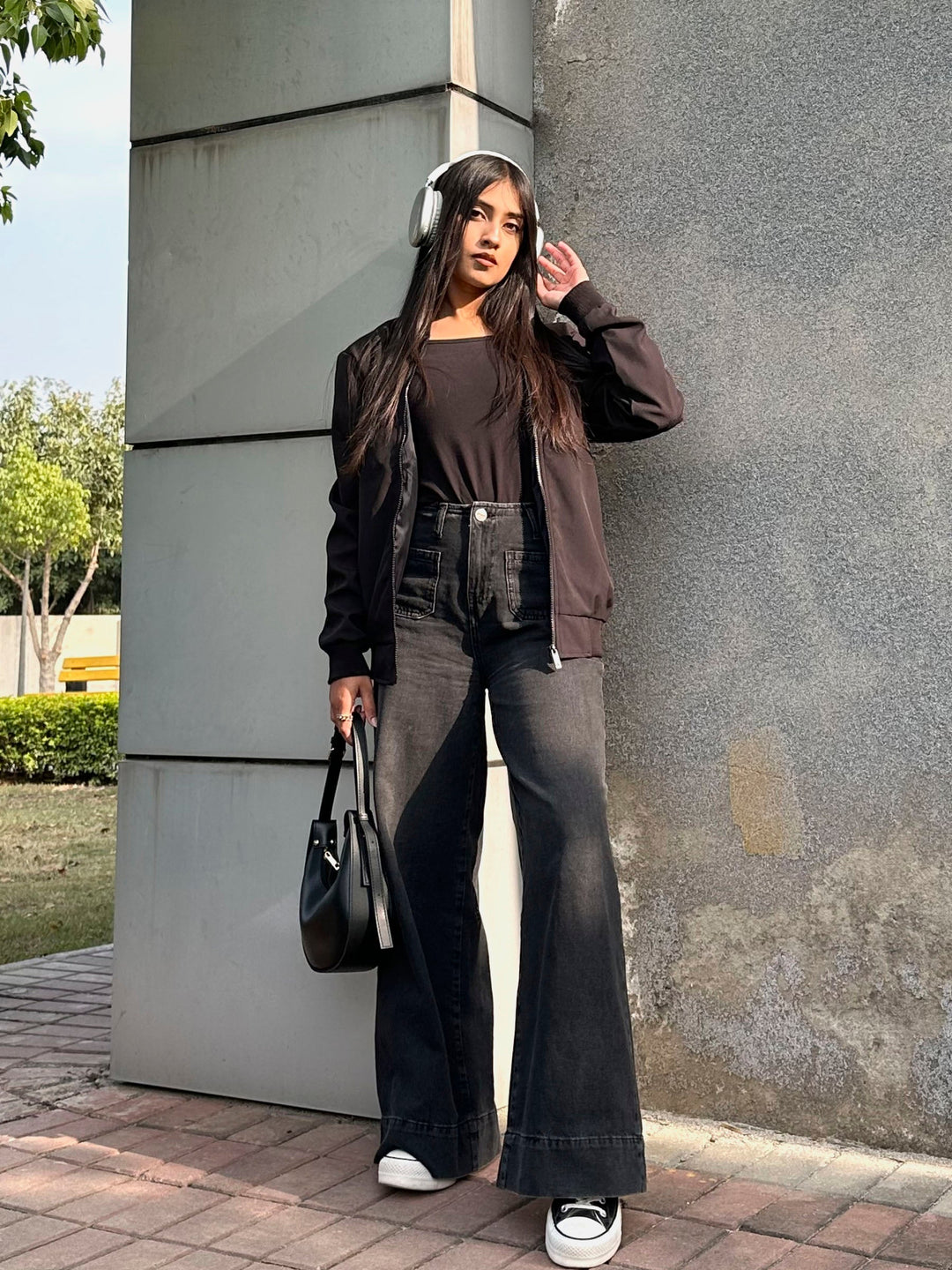 Brumano Pret Solids Polyester 1 Piece Black Bomber Jacket - Women