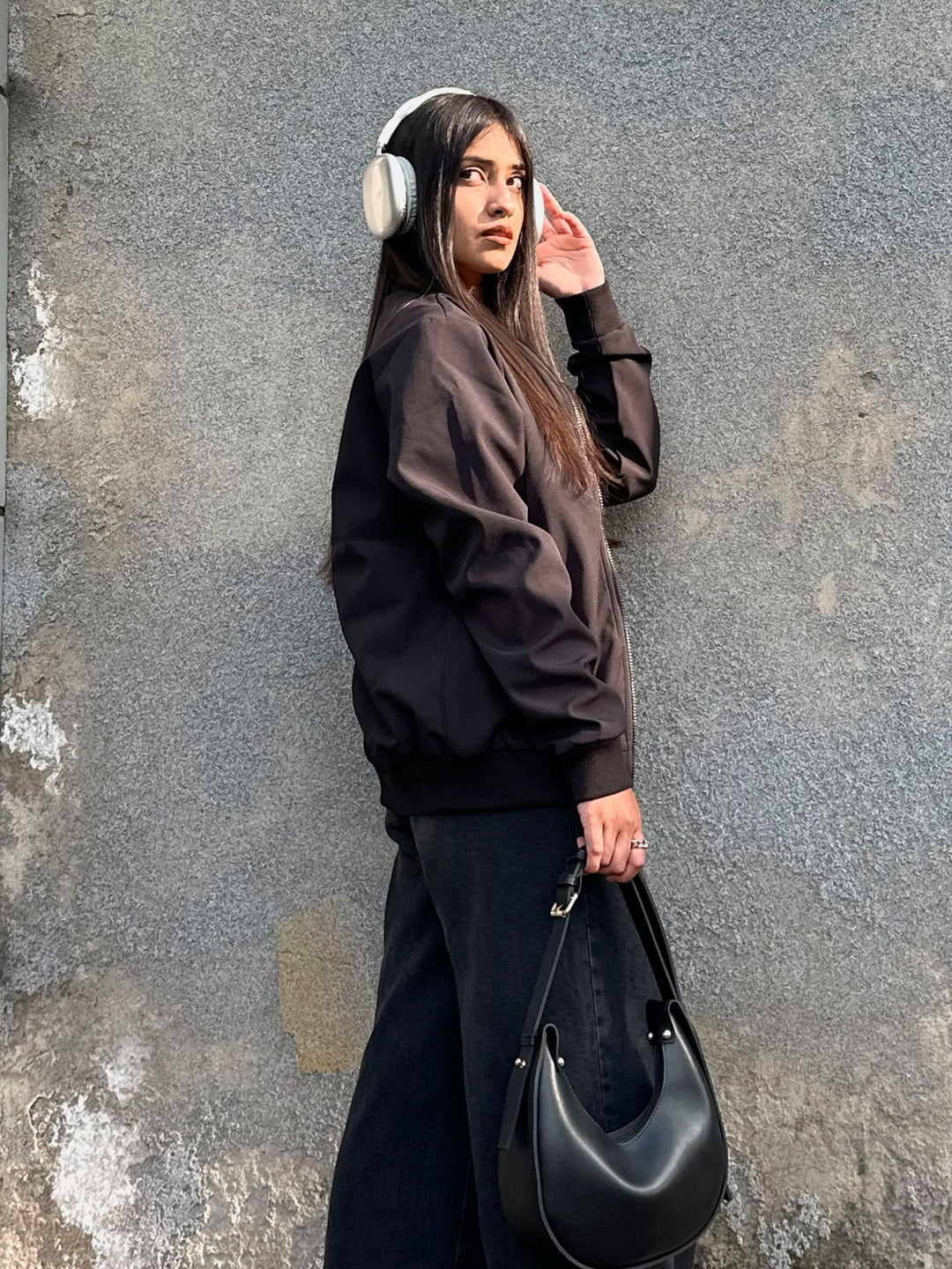 Brumano Pret Solids Polyester 1 Piece Black Bomber Jacket - Women