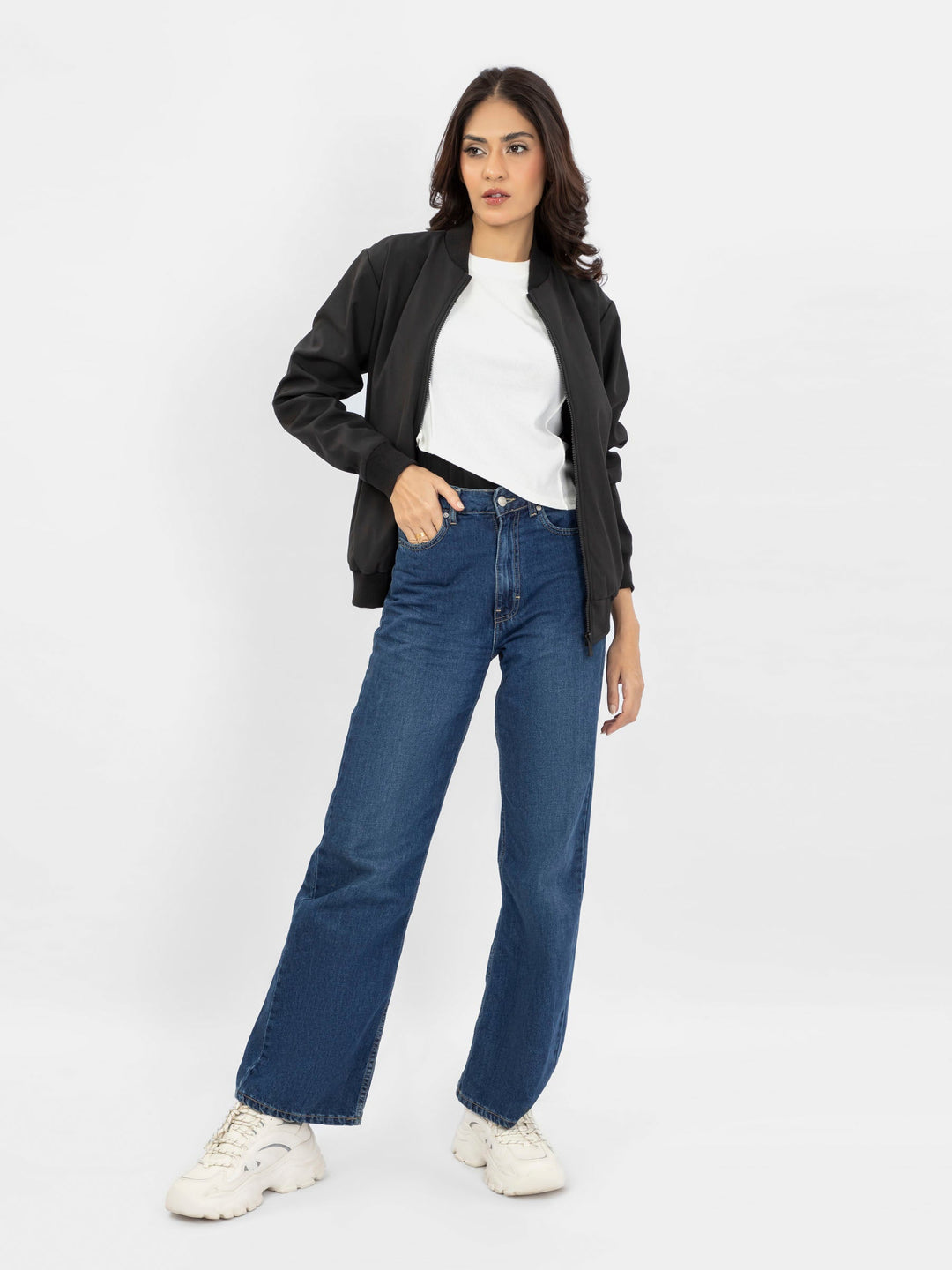 Brumano Pret Solids Polyester 1 Piece Black Bomber Jacket - Women