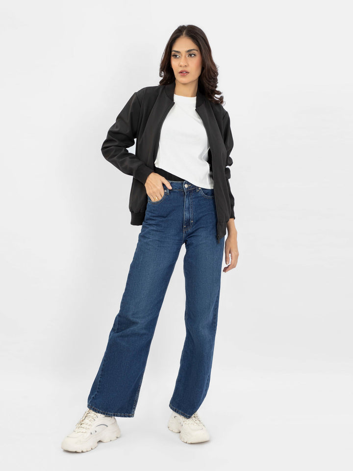 Brumano Pret Solids Polyester 1 Piece Black Bomber Jacket - Women