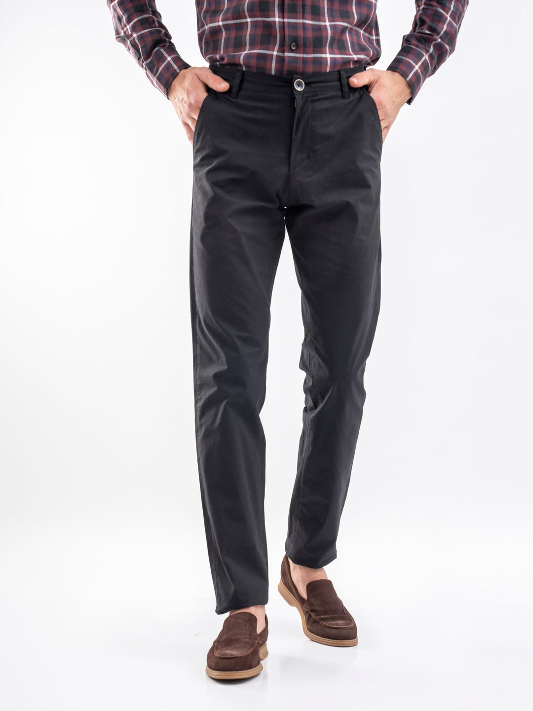 Brumano Mens Pants RTW Solids Cotton Black Chinos Casual Collection