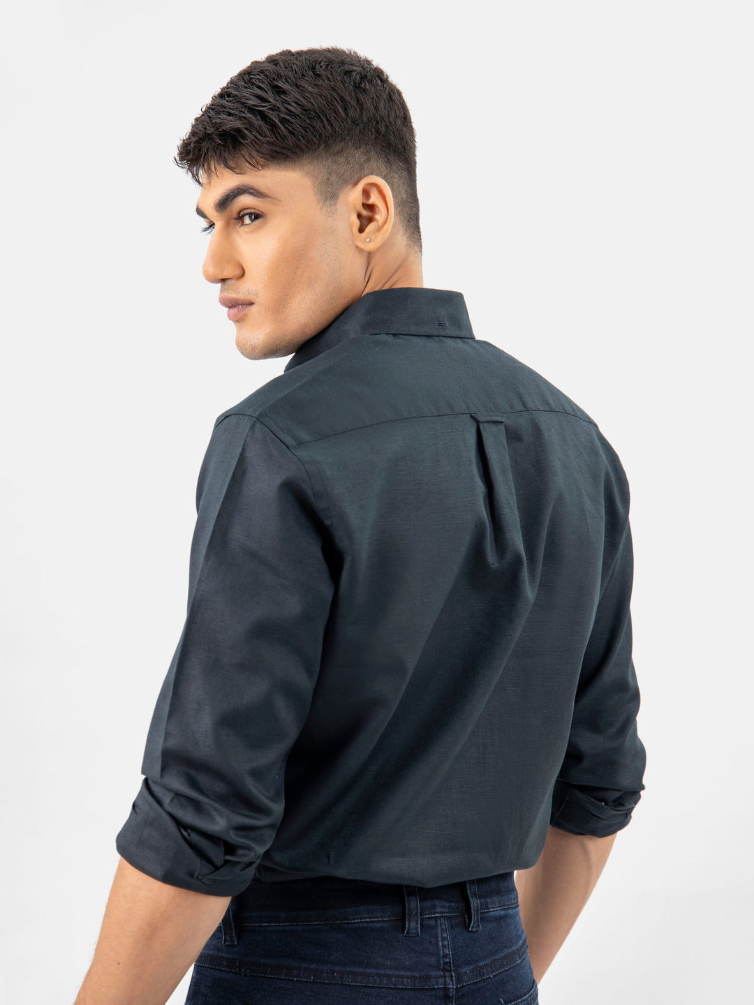 Brumano Ready To Wear Shirts Men 1 Piece Cotton Black Cotton/Linen Button Down Shirt 0-31-024-3370 - Summer Collection