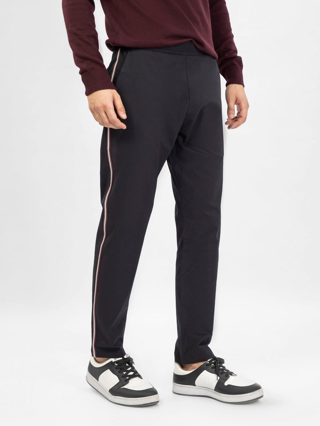 Brumano Mens Trouser RTW Solids Cotton Black With Contrasting Casual Collection