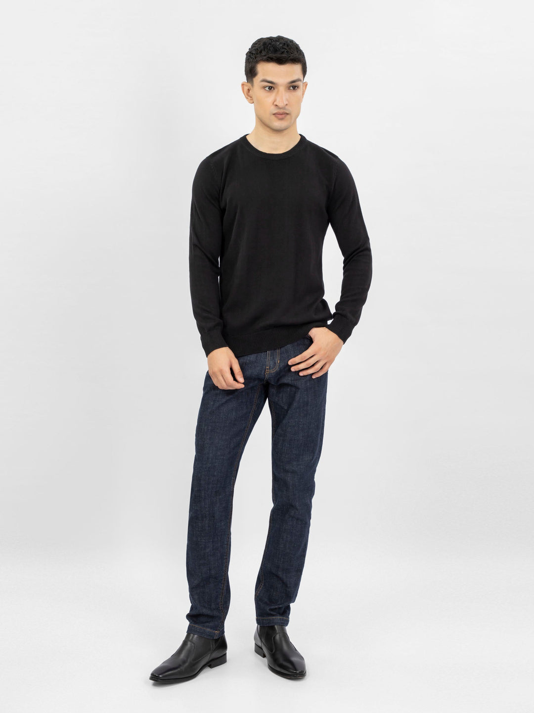 Brumano Ready to Wear Men Cotton Black Crew Neck Sweater 0-21-024-4207-D-07 - Winter Collection