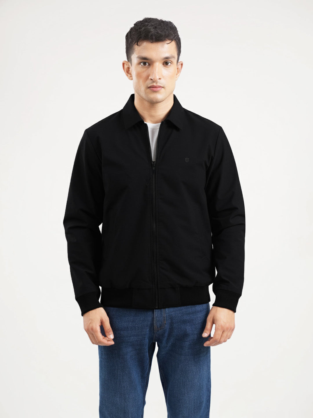 Brumano Mens RTW Solids Poly Jacket Black Structured Collar Jacket Winter Collection